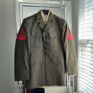 USMC Official Service Green Jacket & Khaki Service Bravo Shirt